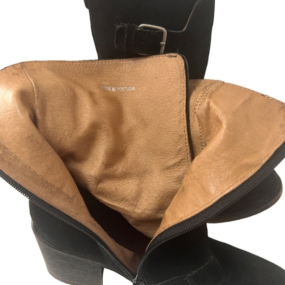 JL J. Litvack Moto Boots Booties Black Suede Four Buckle Chunky Stacked Heel - Picture 10 of 16